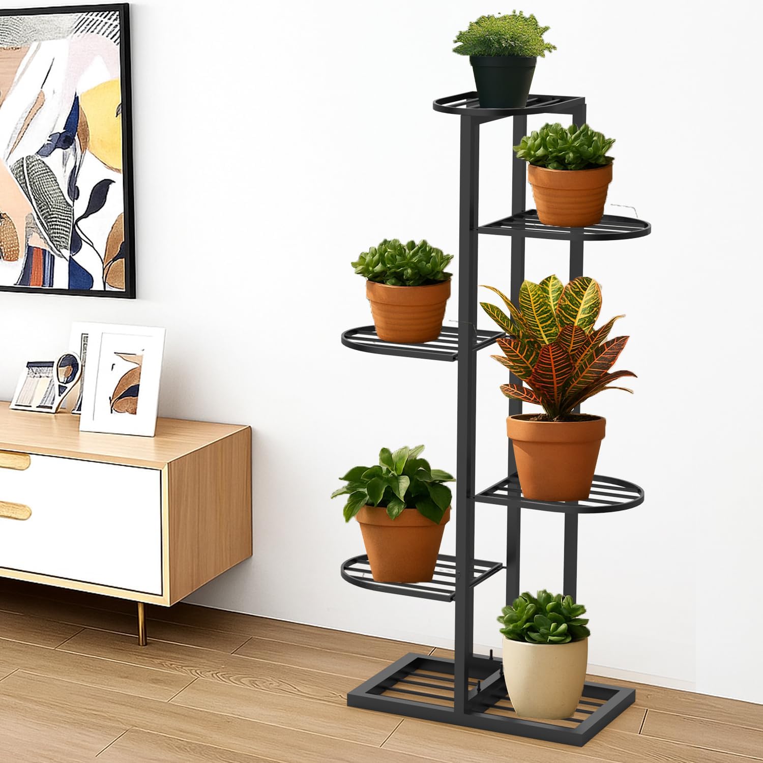 Pivalo 6-Tier Plant Stand Vertical Indoor Planter Display Multiple Flower Pots Shelf Outdoor Decorative Rack for Garden Terrace Balcony Patio (Black)