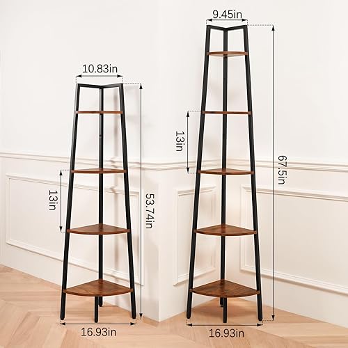 Miniatura 3 de Yoobure Estante esquinero, estantería de esquina de 4 niveles con marco de metal, estantes esquineros de escalera para dormitorio, sala de estar,