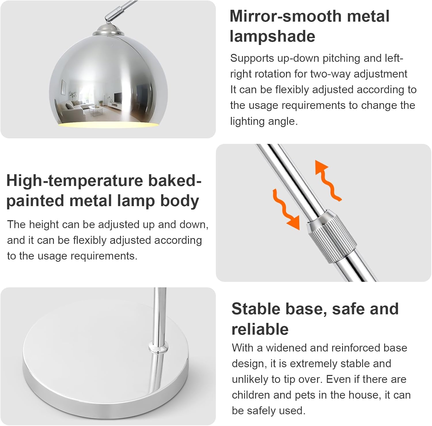 Glossy Silver Arc Floor Lamp 71" Tall, Dimmable 12W LED Smart Standing Lamp with Remote, 360° Rotatable Adjustable Height & Span, Modern Floor Lamp for Living Room, Bedroom, Office, Library