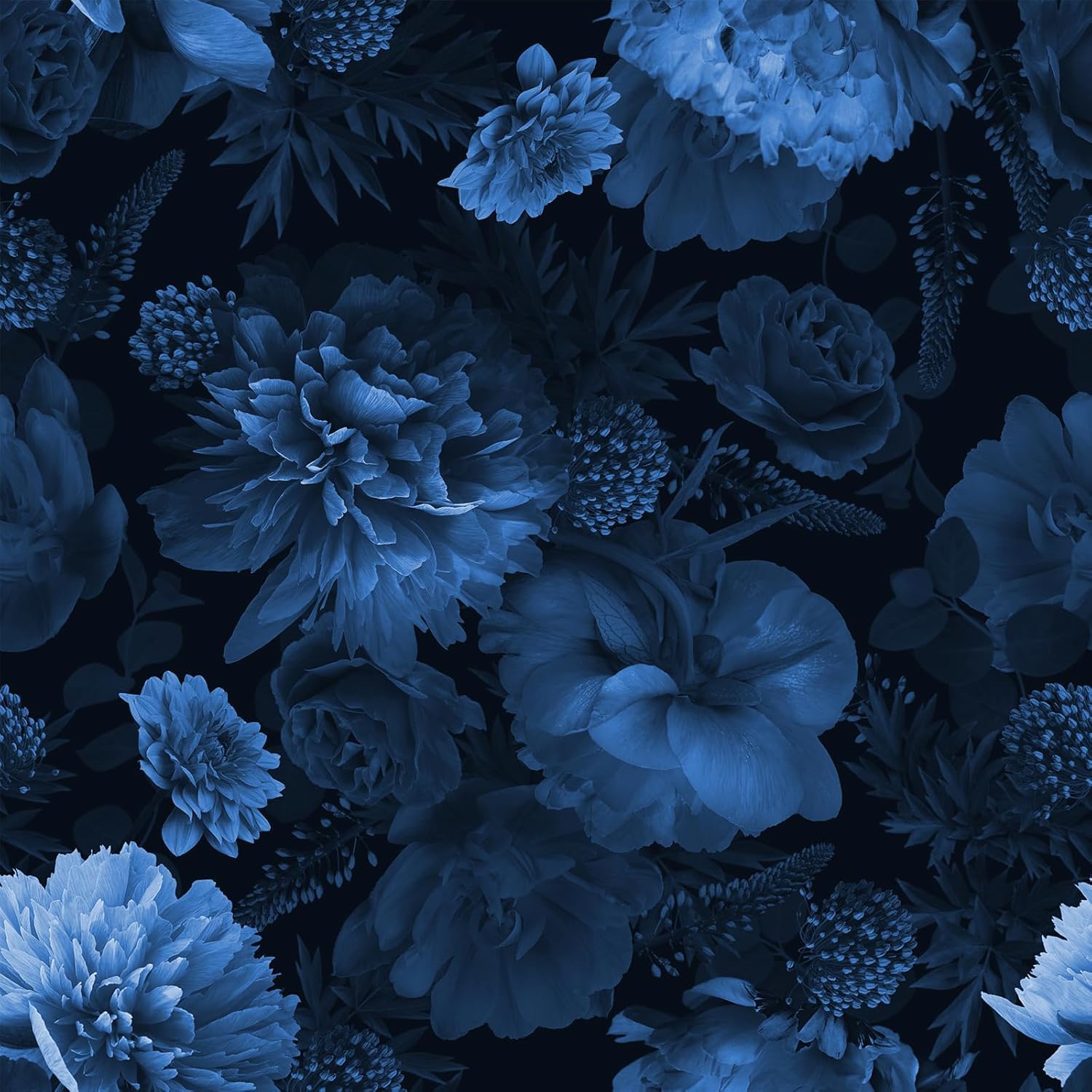 FunStick 44.5CM×9M Papel Pintado Autoadhesivo Azul Oscuro Papel Autoadhesivo Pared Flores Fotomural Vinilo Adhesivo Pared 3D Azul Marino Rosas Papel Decorativo Adhesivo para Muebles Dormitorio Armario