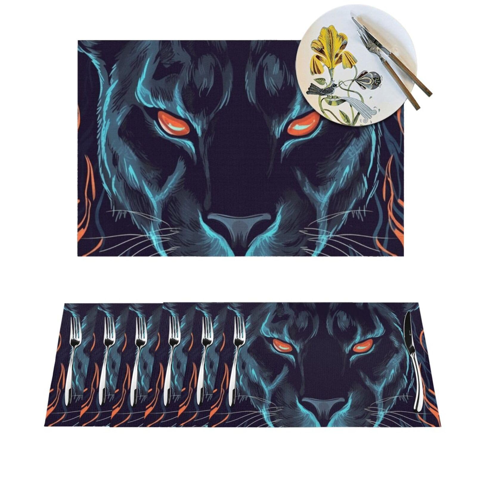 Set de table durable chic motif panthère noire haut de gamme lot de 6