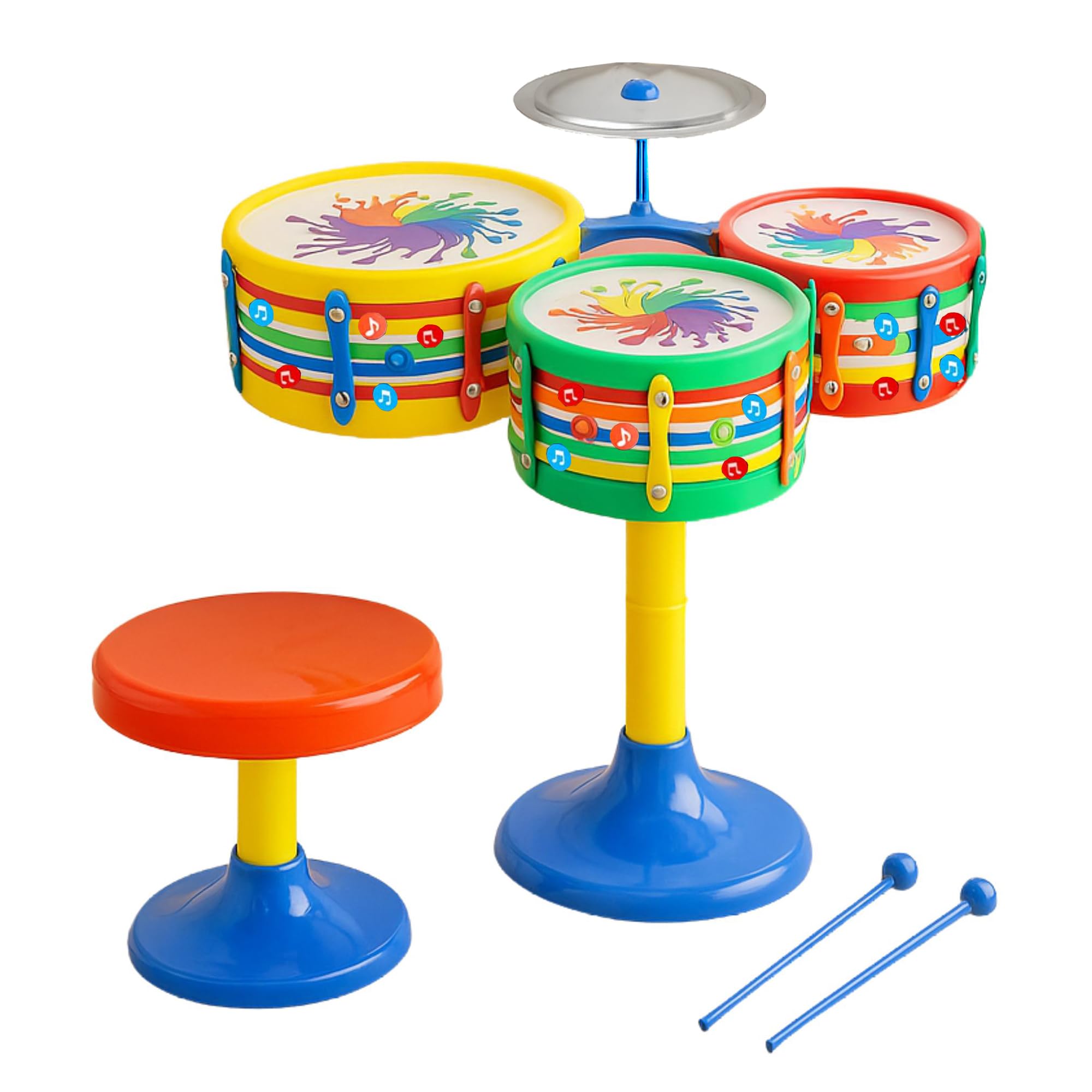 Kidsmate Lil’ Beats Drum Set for Kids | Musical Toy Set with 3 Drums, 1 Cymbal, Drumsticks & Stool | Durable Plastic Learning Toy Music Instrument for Boys & Girls for 3 Years & Above - Multicolor-image-15