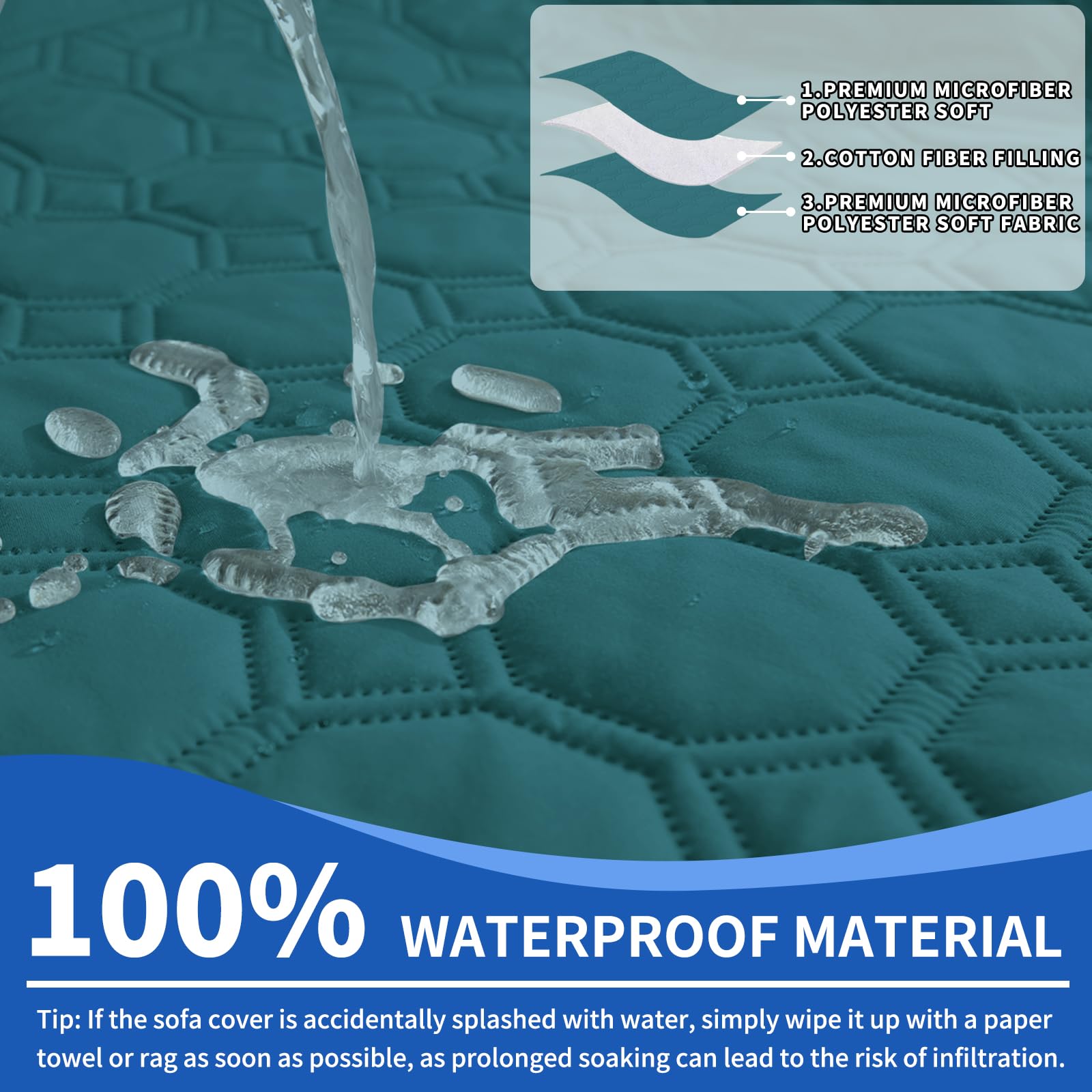 Ystyle Copridivano Impermeabile 3 Posti Con Braccioli, Copri Divano Antigraffio Gatto Con Tasche Laterali, Sofa Cover Antiscivolo, Universale Copridivani Mobili Protector, Verde Scuro