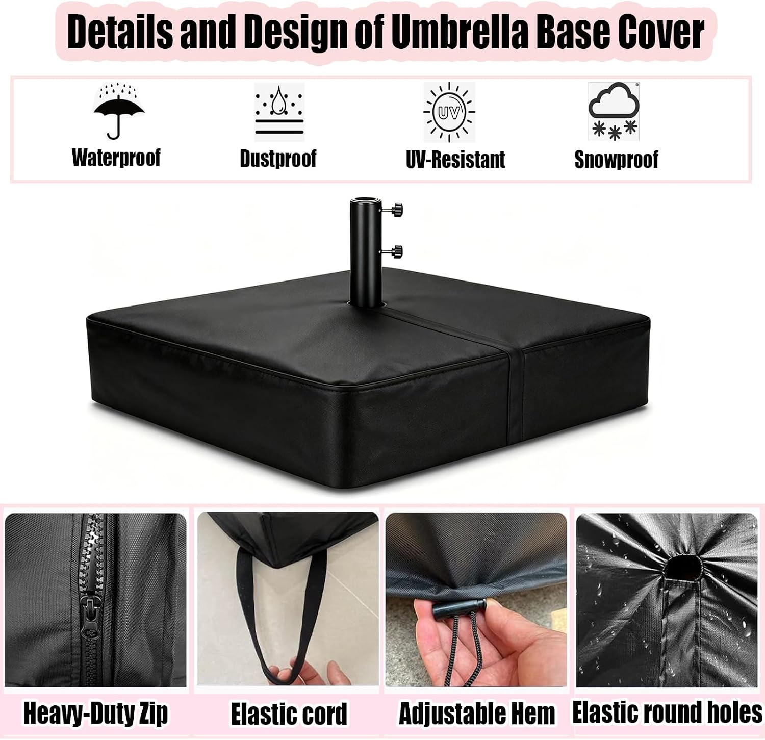 Patio Umbrella Base Cover 2 Pack Heavy Duty 600D Polyester Waterproof Outdoor Offset Umbrella Stand Base Covers 36"L x 36"W x 8.5"H UV-Resistant Anti-Fade Outdoor Umbrella Base Cover Square (Black)