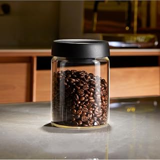 Coffee Bean Storage Container, Vacuum Glass Jar with Airtight Lid, Food Storage Containers - Perfect for Coffee Beans, Tea, Sugar, Candy, Spices, Rice (900ml/30 Ounces)