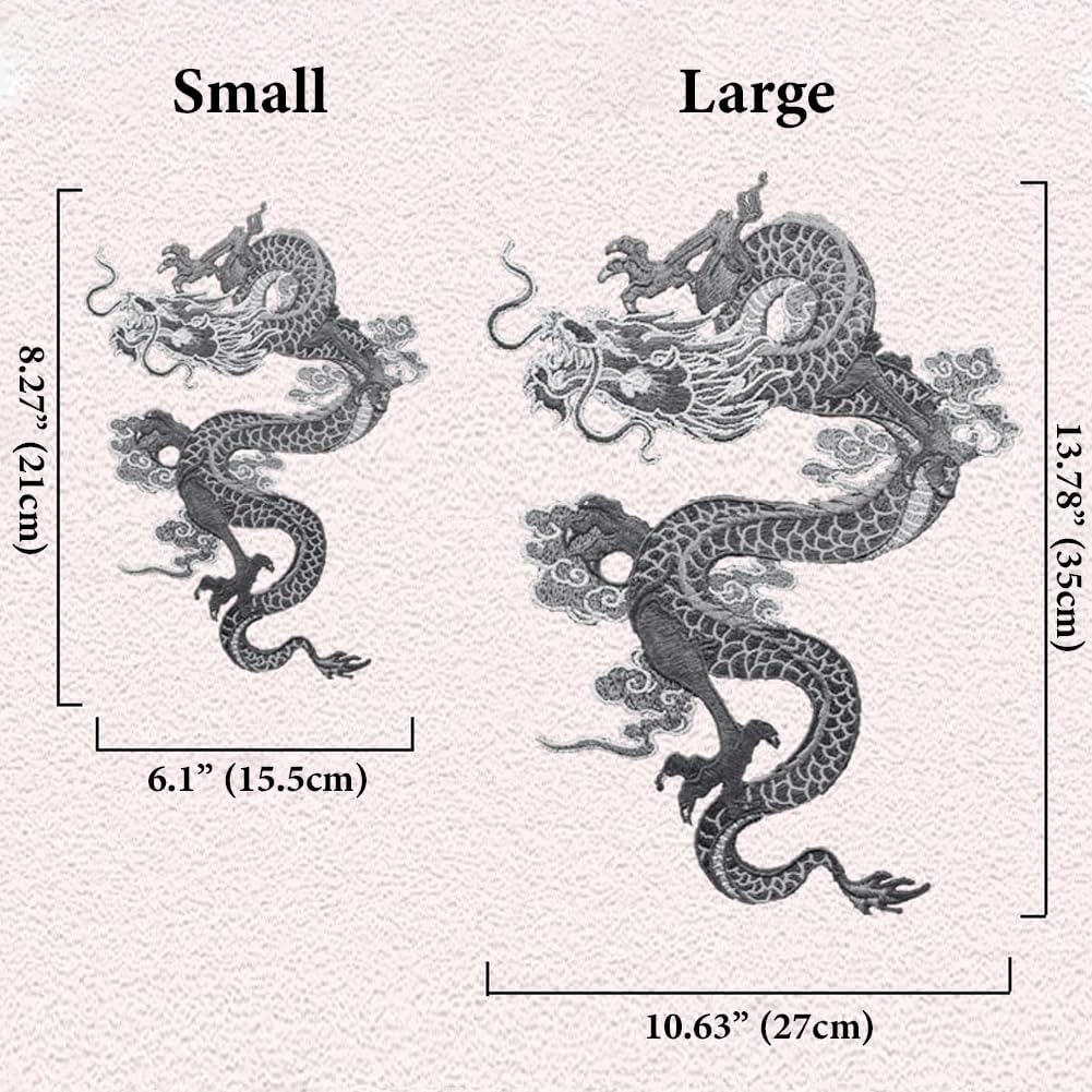 Locomo Large Chinese Dragon Sew On Patch Pair Back Patch Embroidery Big Notion Applique Motif for Jacket Dress Gown Pant Biker Rider Decoration