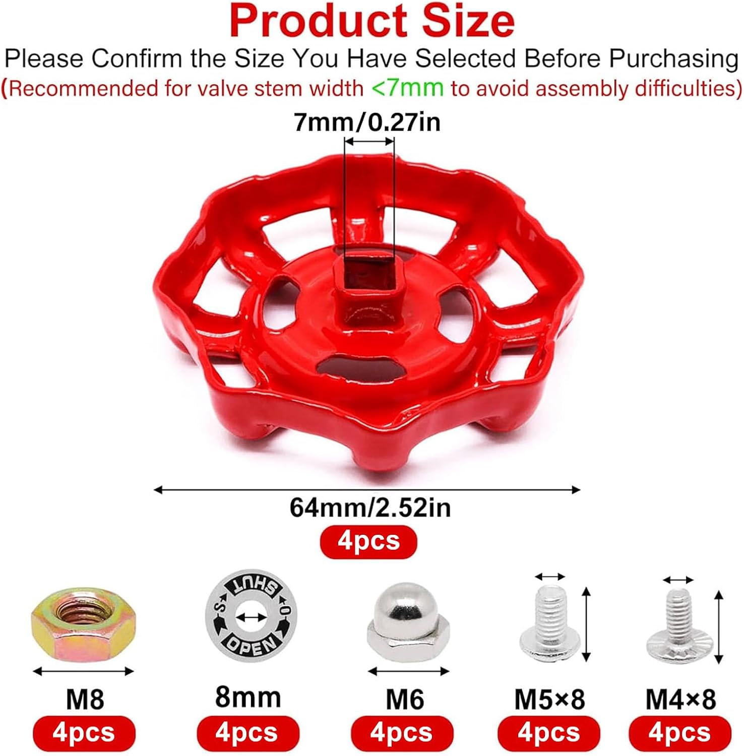 4 Pack Outdoor Faucet Handle, Faucet Handle Replacement, Cast Iron Faucets Round Wheel Handles, Replacement Water Spigot Handles with Screws Spacer 9/32 Inch x 9/32 Inch (7mm x 7mm)