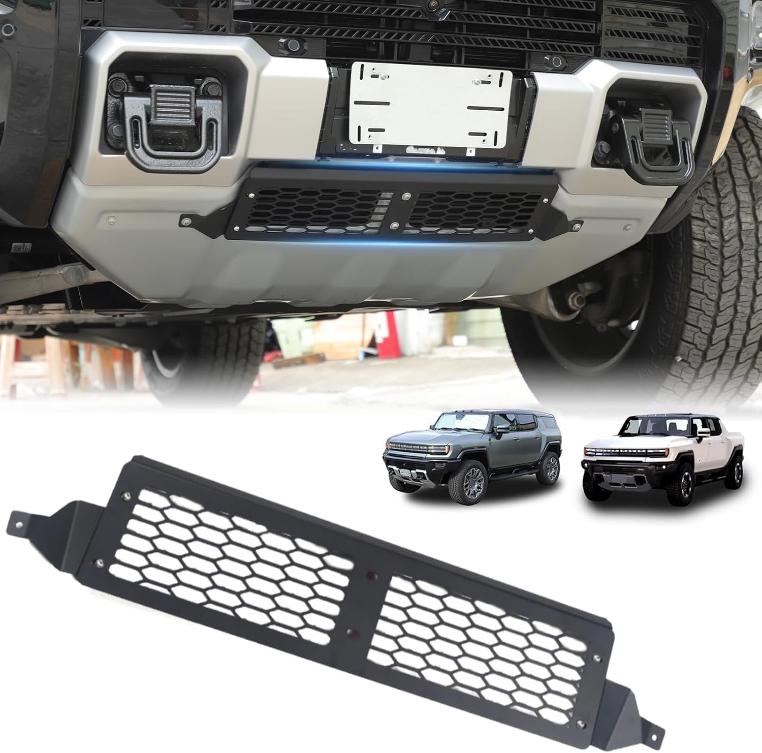 for Hummer EV Accessories Front Lower Bumper Grill Air Intake Cover Protective for 2022-2025 2026 Hummer EV SUV Pickup Aluminium Bumper Center Radiator Guards Grille Air Vent Guard Trim (Black)