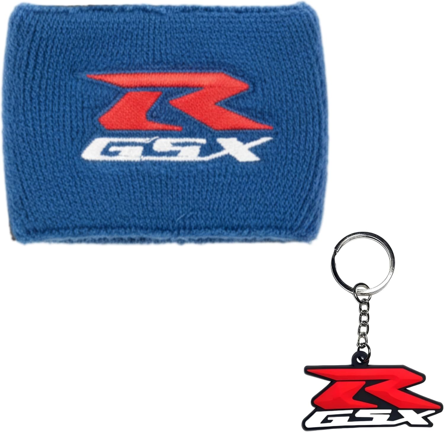Motorcycle Front Brake Fluid Reservoir Cover Sock and Rubber Key Chain Set Compatible with Suzuki GSXR 600 GSX-R 750 1000 1100 1500 1300 (Blue)