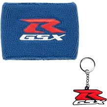Motorcycle Front Brake Fluid Reservoir Cover Sock and Rubber Key Chain Set Compatible with Suzuki GSXR 600 GSX-R 750 1000 1100 1500 1300 Blue