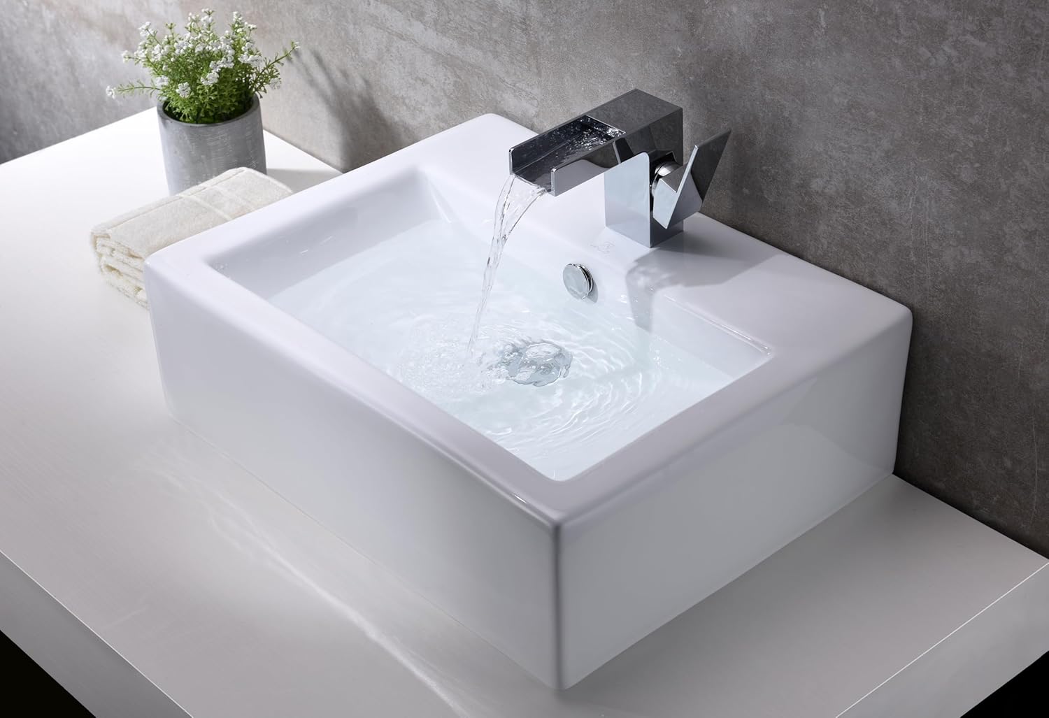 ANZZI Vitruvius Polished Glossy White Ceramic Rectangular Vessel Sink for Bathroom | Overflow Built in Vitreous Porcelain Single Bowl Bathroom Sink above Counter Top | LS-AZ130