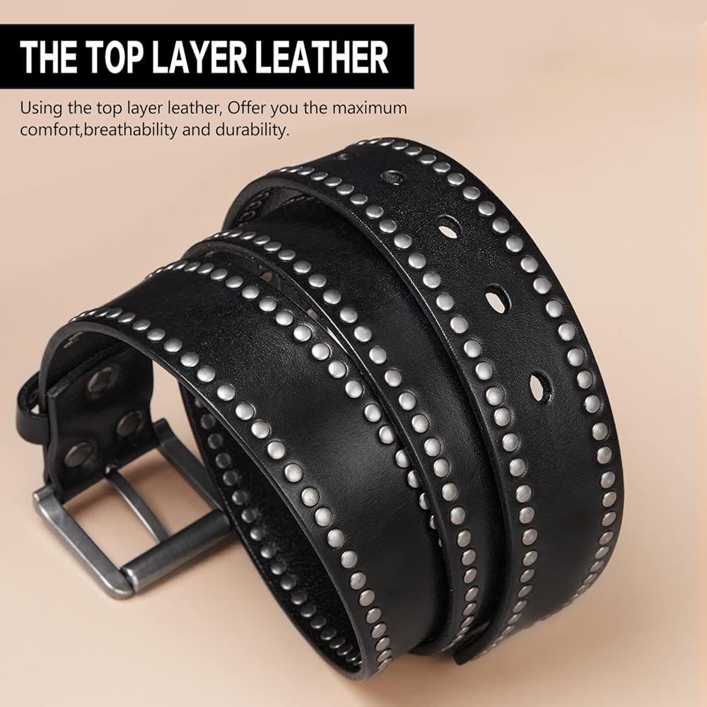 小物 vintage studs design real leather belt Genuine Vintage Retro Circle Studded Leather Belt