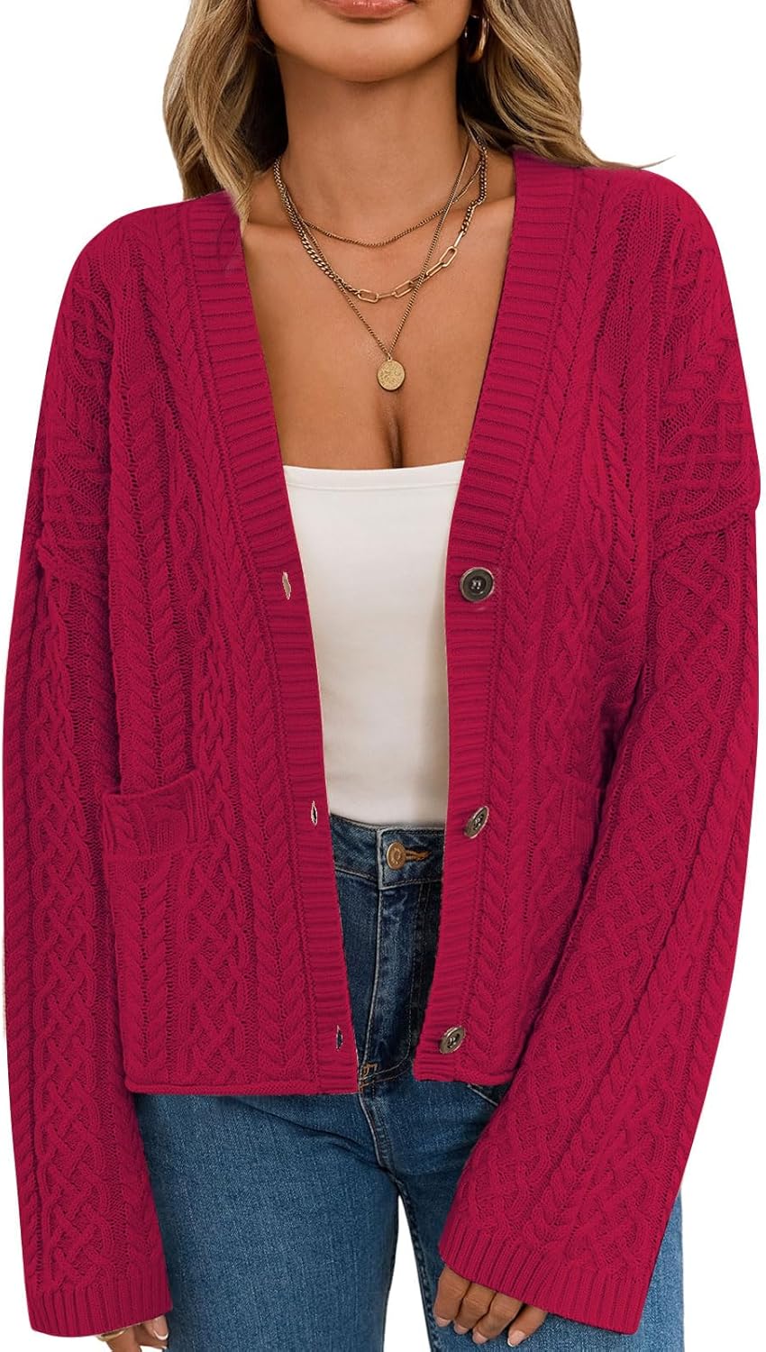 Women's Fall Chunky Knit Open Front Sweaters Long Sleeve Button Cardigan 2025 Loose Short Outerwear Coats - Image 5