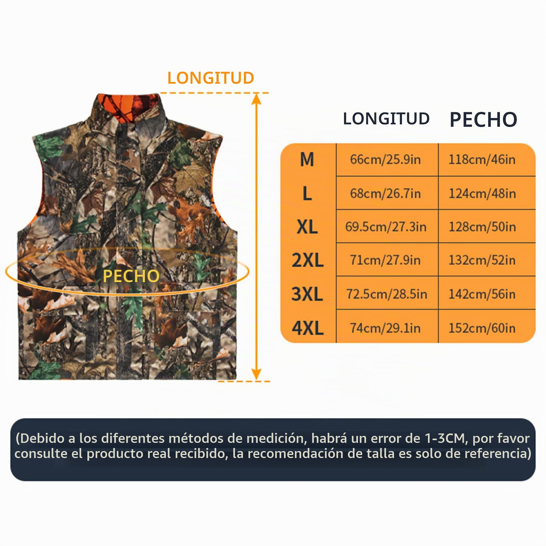 GUGULUZA Chaleco de caza para hombre, suave, protector, chaleco de pesca, reversible, naranja + camuflaje