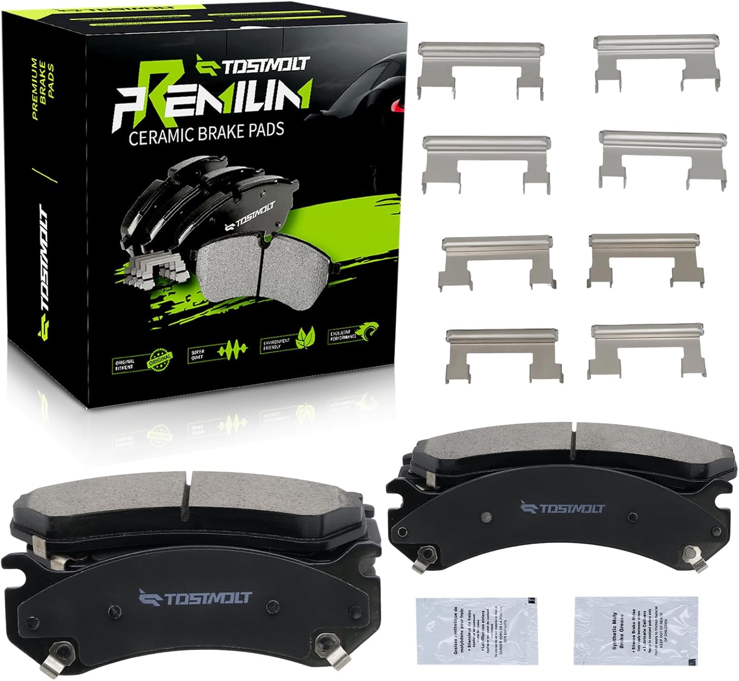 New 8pcs Complete Front+Rear Super Quiet Shimmed Slotted Ceramic Disc Brake Pads w/Installation Hardware Compatible With Silverado Sierra 3500 2500 1500 HD Avalanche Suburban Yukon XL 2500 H2