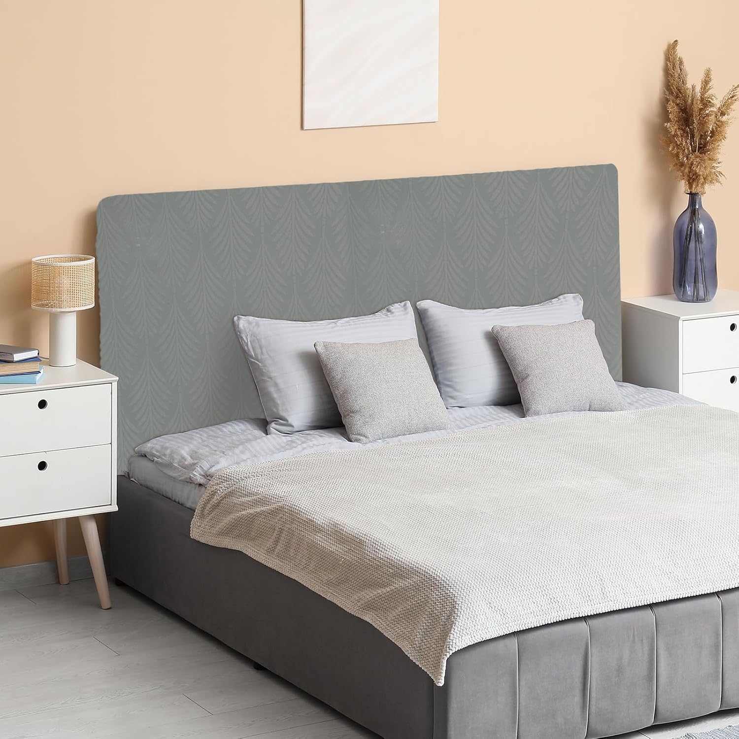 uxcell Bed Headboard Slipcover, 79 Inch Jacquard Fabric Stretch Protector Covers, Dustproof Cover for King Size Headboard Bedroom Decor, Dark Gray