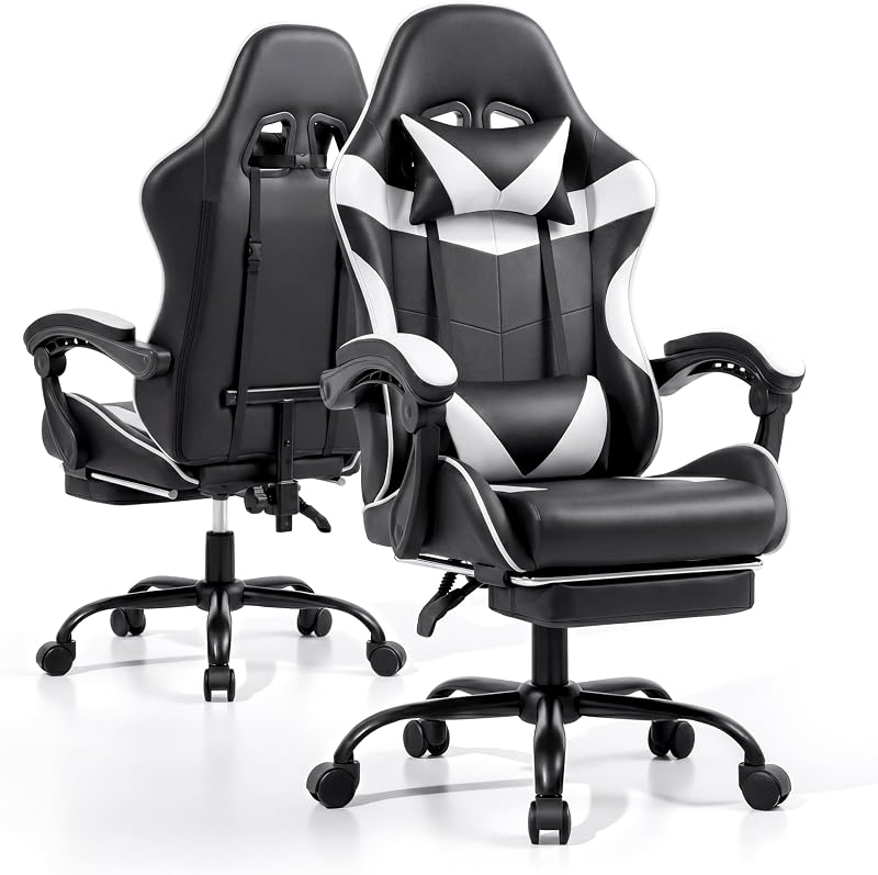 Gaming Chair with Footrest and Lumbar Support, Height Adjustable Chair with 360°Office Desk Chair,Heavy Duty 330lbs Computer Chair for Adults