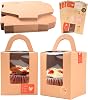 KEYIDO 50pcs Individual Cupcake Boxes Brown Kraft Single Cupcake Box 1 Hole Cake Box with Clear Window Handle and 4 Sheets Stickers for Wedding Birthday Party Favors