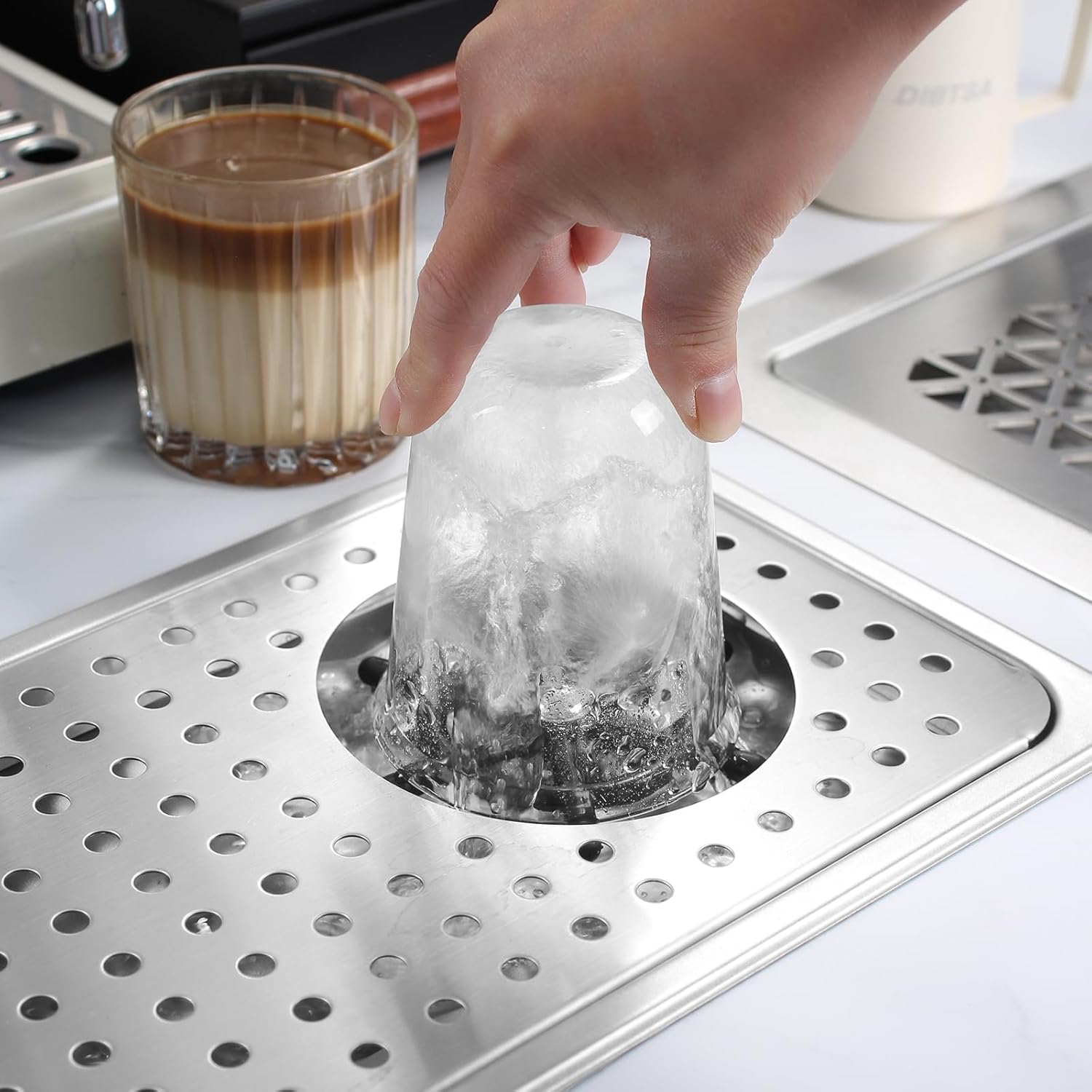 DIBTSA Pitcher Rinser Countertop Sink with Side Spray,Drain and Drip Tray,Stainless Steel Glass Rinser Washer Cleaning Tool for Household Commercial,Extra Large Silver 25.59 x 8.5 x 0.86 inches