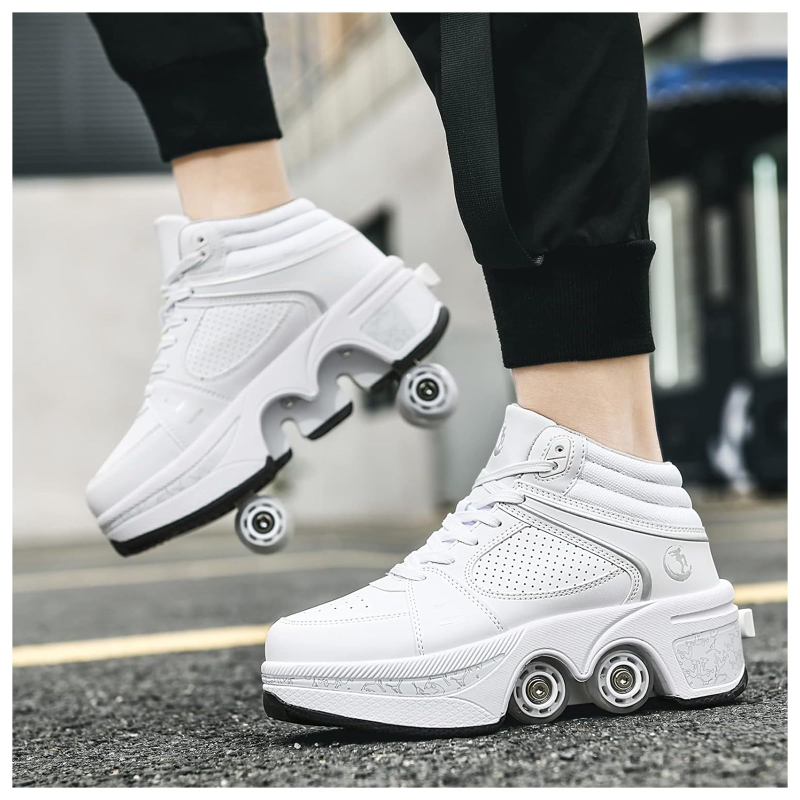 Rollerskates womens,Quad Kick Roller Skates for kids,LED Inline Skates Deformation Trainers for Adults Beginners,Sneakers with Invisible Wheel for boys (E, UK-9)