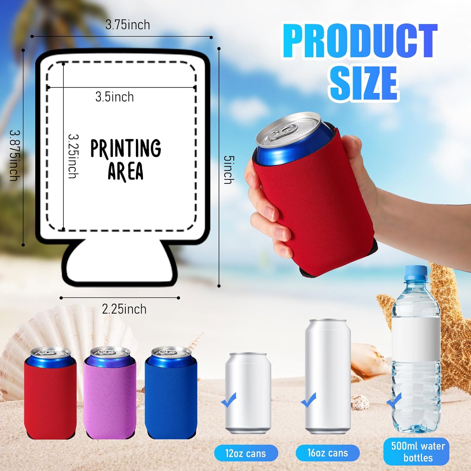 100 Pack Blank Can Cooler Sleeves Neoprene Insulated Beer Sleeves for Can Cooler Sleeves Sublimation Sleeves for Soda Drink Water Bottle Birthdays Weddings Bachelorette Party (Vivid Colors)