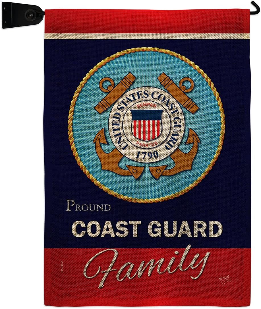 Coast Guard Proudly Family Garden Flag Set Wall Hanger Armed Forces USCG Semper Paratus United State American Military Veteran Retire Official Small Gift Yard House Banner Double-Sided 13 X 18.5