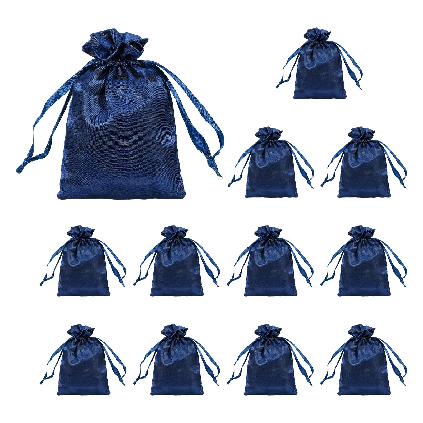 sourcing map 12 Pcs Satin Gift Bags with Drawstring, 3.9" x 5.9" Party Favor Bags Wedding Favor Bags Jewelry Drawstring Pouch Mini Gift Wrap Bags for Wedding Birthday Candy, Navy Blue
