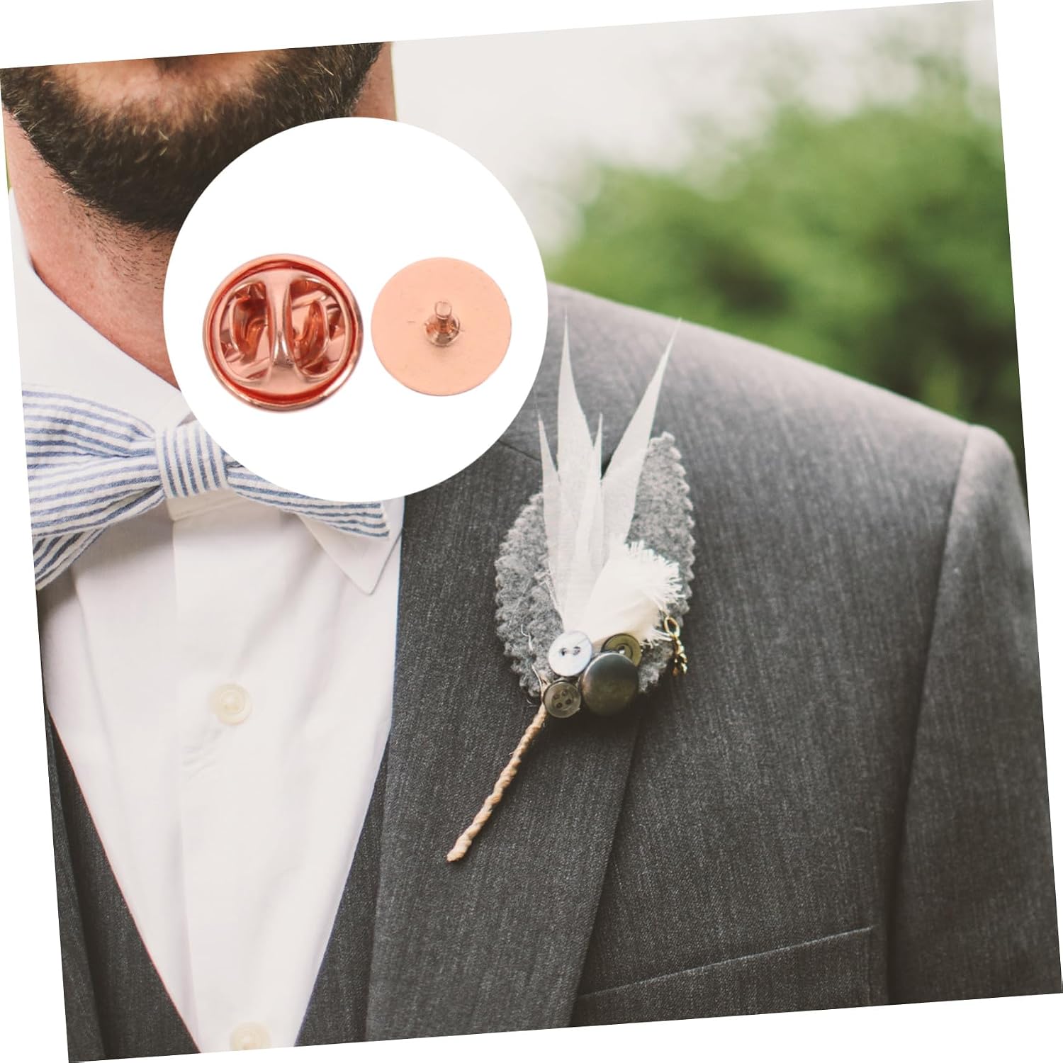 50 Sets Rose Gold Copper Pin Backs with Flat Head Needles Multi-Function Lapel Pin Backs for Brooches DIY Jewelry Making Accessories Lightweight and Secure Clutch
