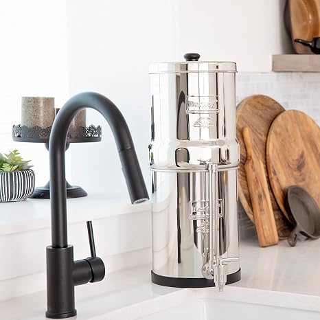 Travel Berkey Gravity-Fed Water Filter System with 2 Black Berkey Elements Plus Deluxe 7 Stainless Steel Water View Spigot