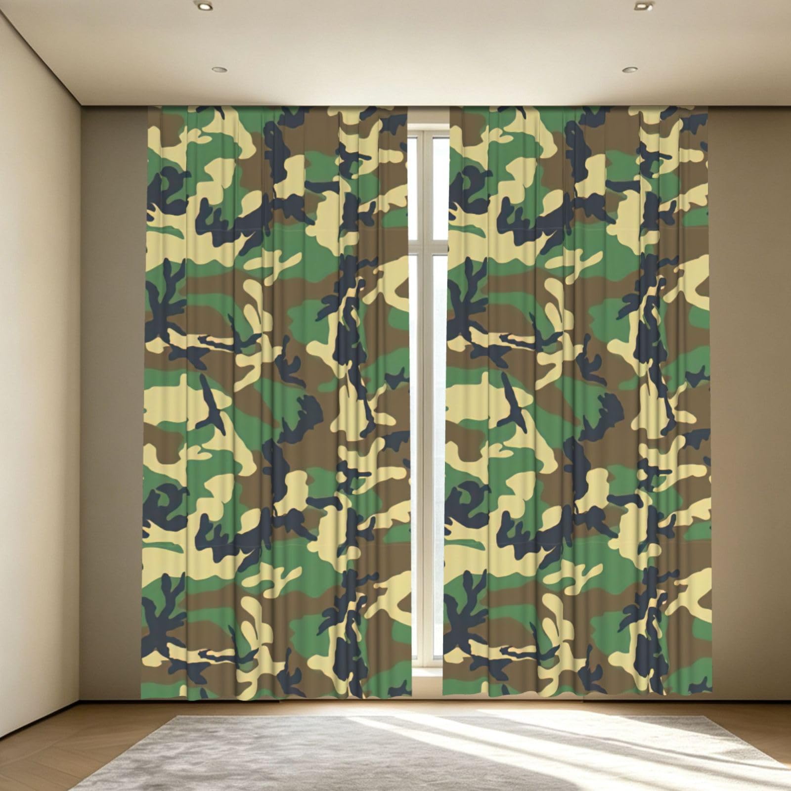 Yyoretp Green Military Camo Print Blackout Curtains for Living Room Bedroom Thermal Insulated Window Drapes.