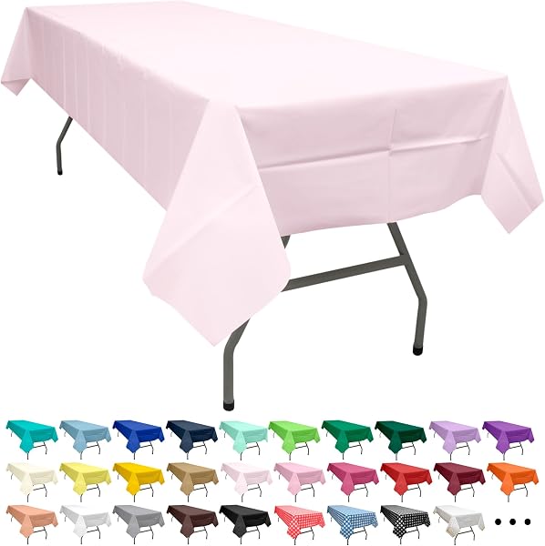 Party Ulyja Blush Pink 2 Pack Plastic Tablecloth Rectangle 54 x 108 Inches Disposable Pale Pastel Pink Reusable Table Covers for Dining, Birthday, Wedding, Picnic, Event and Outdoor Use - 1