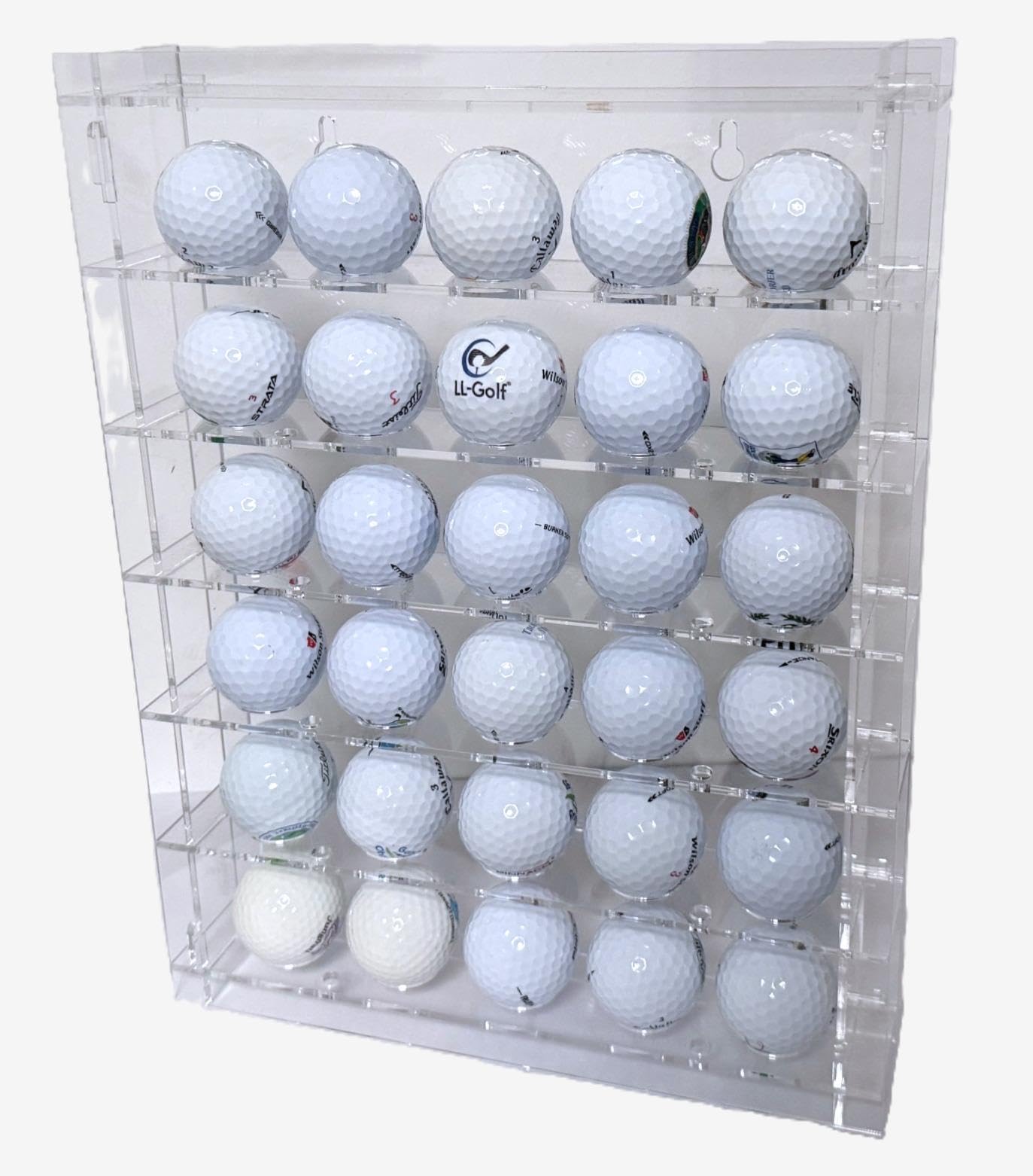 Acryl Regal Vitrine für 30 Golfbälle | Golf Ball Setzkasten zum Aufstellen oder Aufhängen an der Wand / Schaukasten Display Case Showcase Geschenk Golfgeschenk