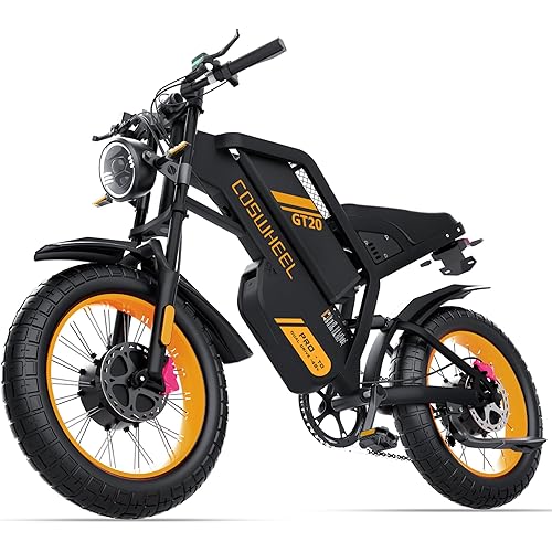 COSWHEEL 2000/4000W Electric Bike for Adults, 32/40MPH Electric Dirt Bike, 48V 25/40AH EBike, 90-145 Miles Bicycle, Full Suspension, Dual Hydraulic Disc Brake Ebike, 20" x 4" Fat Tire E Bike