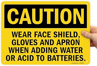 SmartSign "Caution - Wear Face Shield, Gloves and Apron When Adding Water Or Acid to Batteries" Sign | 10" x 14" Plastic