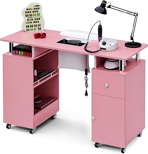 Miniatura 11 de Mesa de manicura para técnico de uñas, estación de salón de belleza resistente a la acetona con recolector de polvo, almohadilla para la muñeca,