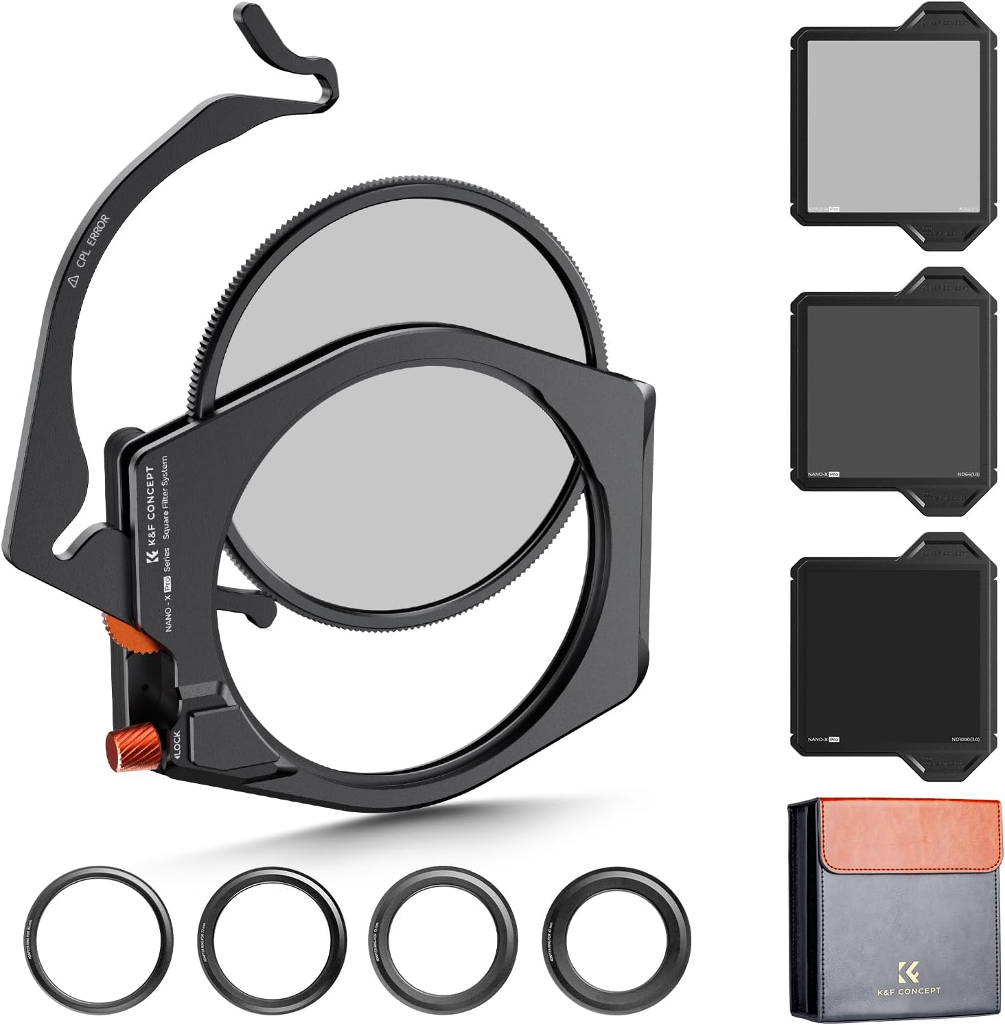X PRO Square Filter Holder System Kit (Filter Holder + 95mm Circular Polarizer + Square ND1000 Filter + ND8 + ND64 + 4 Filter Adapter Rings) for Camera Lens with36 Multi-Coated