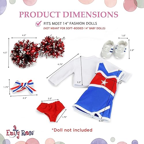 Miniatura 6 de Emily Rose Ropa de muñeca de moda de 14 pulgadas, juego de regalo de 6 piezas de ropa de animadora de EE. UU., incluye zapatos de gimnasio y