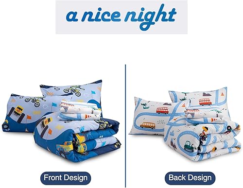 Miniatura 6 de A Nice Night Juego de edredón de 5 piezas de cama en una bolsa, diseño de caricaturas de dibujos animados para niños, juego de ropa de cama de