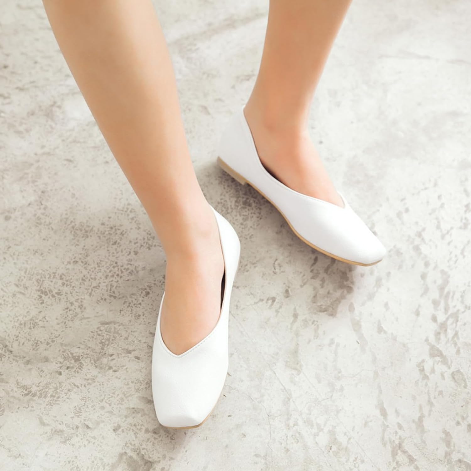 Women Flat Ballet Shoes Low Heel Shoes Square Toe Slip On Casual Driving Shoes, Size 2-15.5