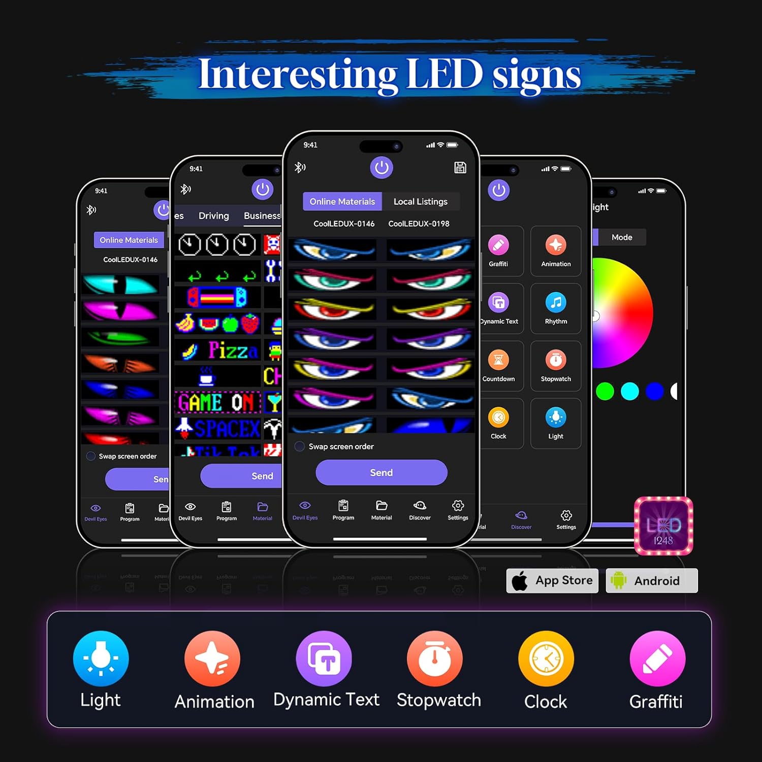 LED Sign for Car Devil's Eyes Light for Windshield APP Control Scrolling Display DIY Programmable Flexible USB 5V LED Name Sign for Window Ads 15 * 4in-2PCS NEMGOME