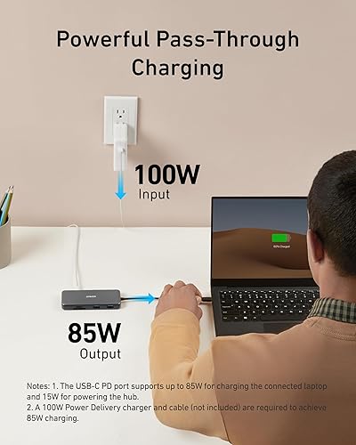 Miniatura 4 de Anker Hub USB-C 555 (8 en 1), con entrega de energía de 85 W, puerto HDMI 4K 60Hz, puertos USB C de 10 Gbps y 2 A de datos, lector de tarjetas SD
