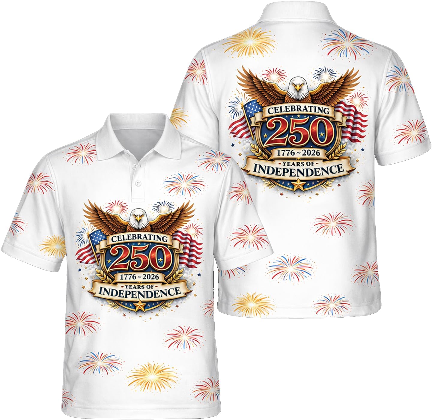 ThuhaTree Store Personalized 250 Years of US Anniversary Polo Shirt (S-5X) – Patriotic Eagle Graphic Shirt