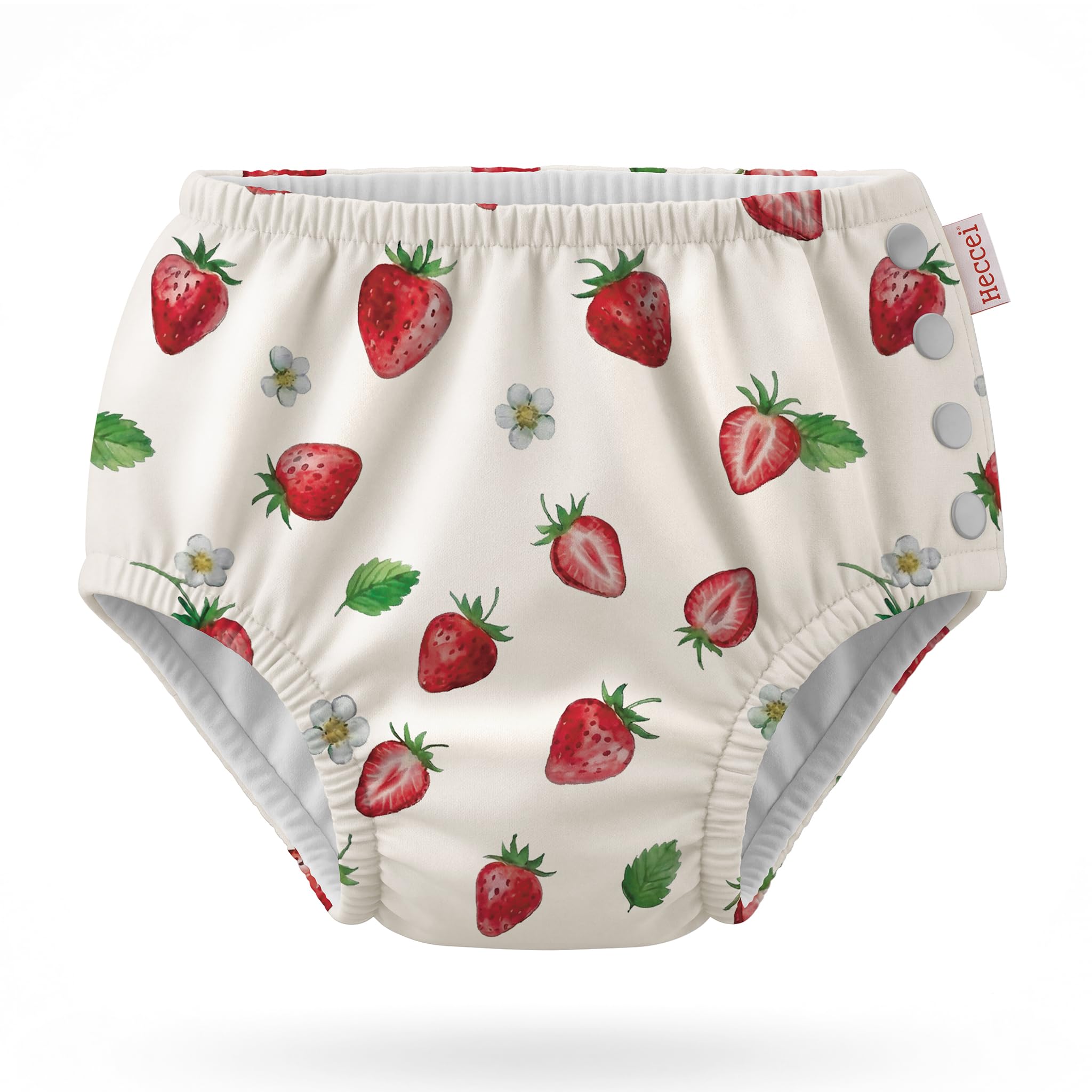 HECCEI Baby Swim Nappy Reusable Soft Diaper Leak-Proof Design, Comfortable, Washable and Adjustable Nappy for Swimming Lessons/Pool/Beach (Strawberry, 12-18 Months)