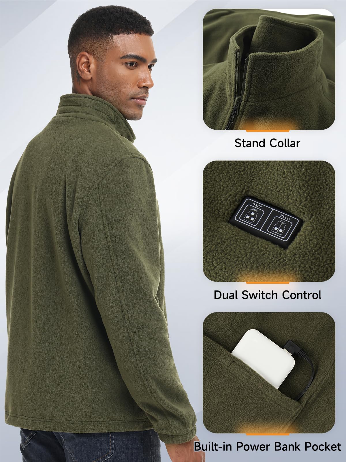 LABEWVI Giubbotto riscaldabile per uomo e donna, giacca riscaldata con power bank da 10000 mAh, C1, giacca termica in pile polare, gilet termico USB con batteria