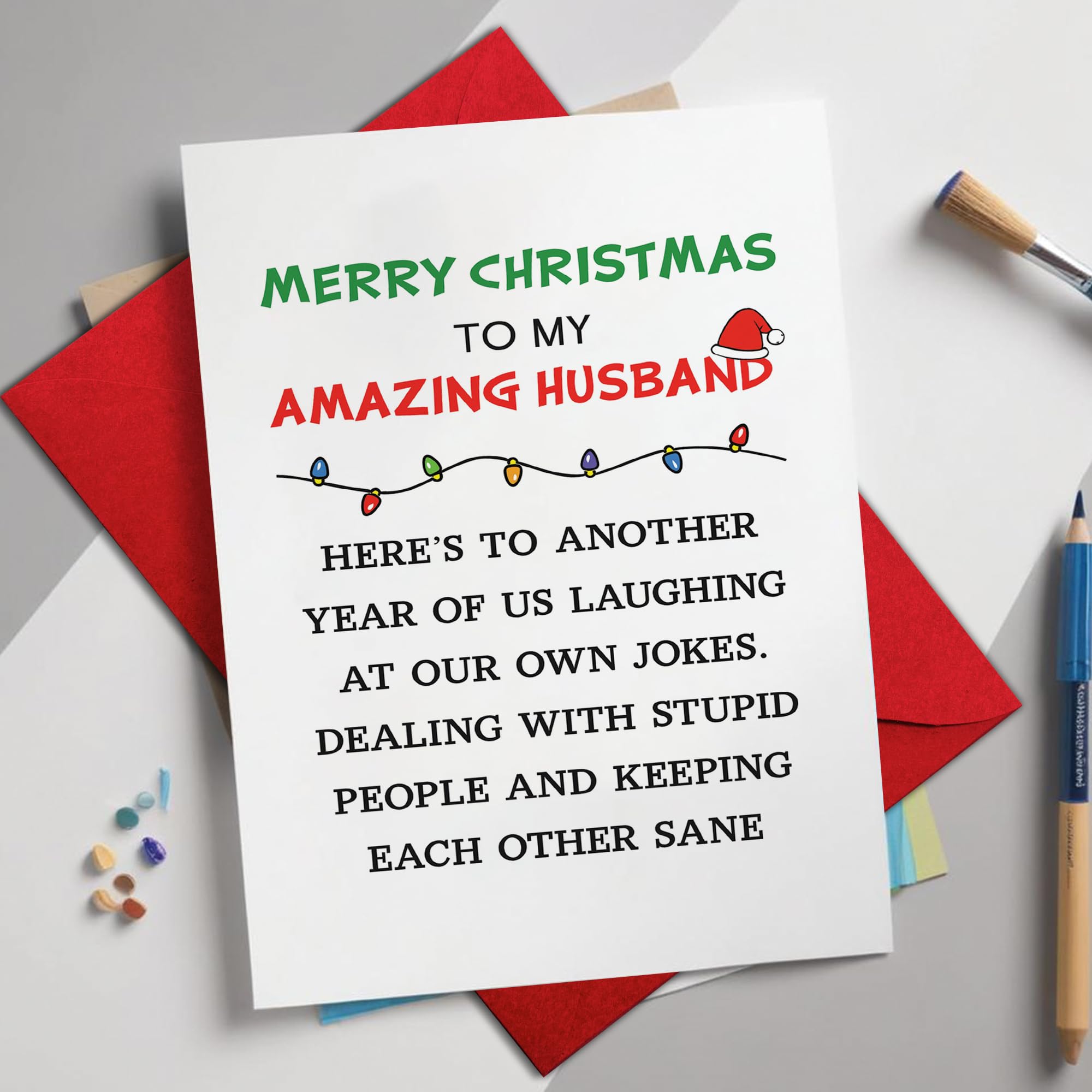 Lustige Weihnachtskarte für den Ehemann, "Merry Christmas to My Amazing Husband", romantische und humorvolle Weihnachtskarte für ihn, niedlicher Urlaubsgruß für Paare oder Ehepartner, Einzelbett, 13 x