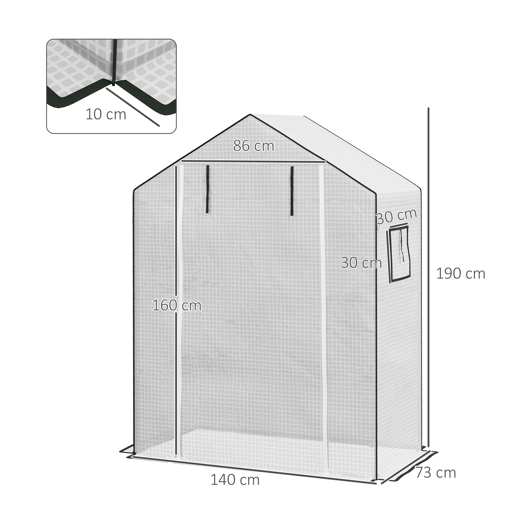 Outsunny Copertura per Serra in PE 1.4x0.73 m, Telo di Ricambio per Serra con Finestre, Porta Avvolgibile a Cerniera e Bordi Interrati, Protezione UV, per Agricoltura, Piante, Orti e Giardino, Bianco
