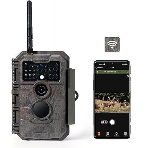 GardePro E6 WiFi Trail Camera (Non-Cellular), Stable WiFi with External Antenna, On-Site App Viewing, 64MP 1296P HD, No-Glow Night Vision, Motion Activated Waterproof Game Camera