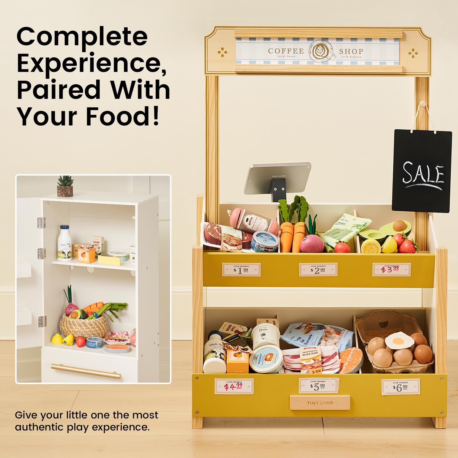 Tiny Land Wooden Play Food Set Bundle Includes 50 PCS of Fruits Veggies Meats Seafood Eggs & Dairy product thumbnail 5