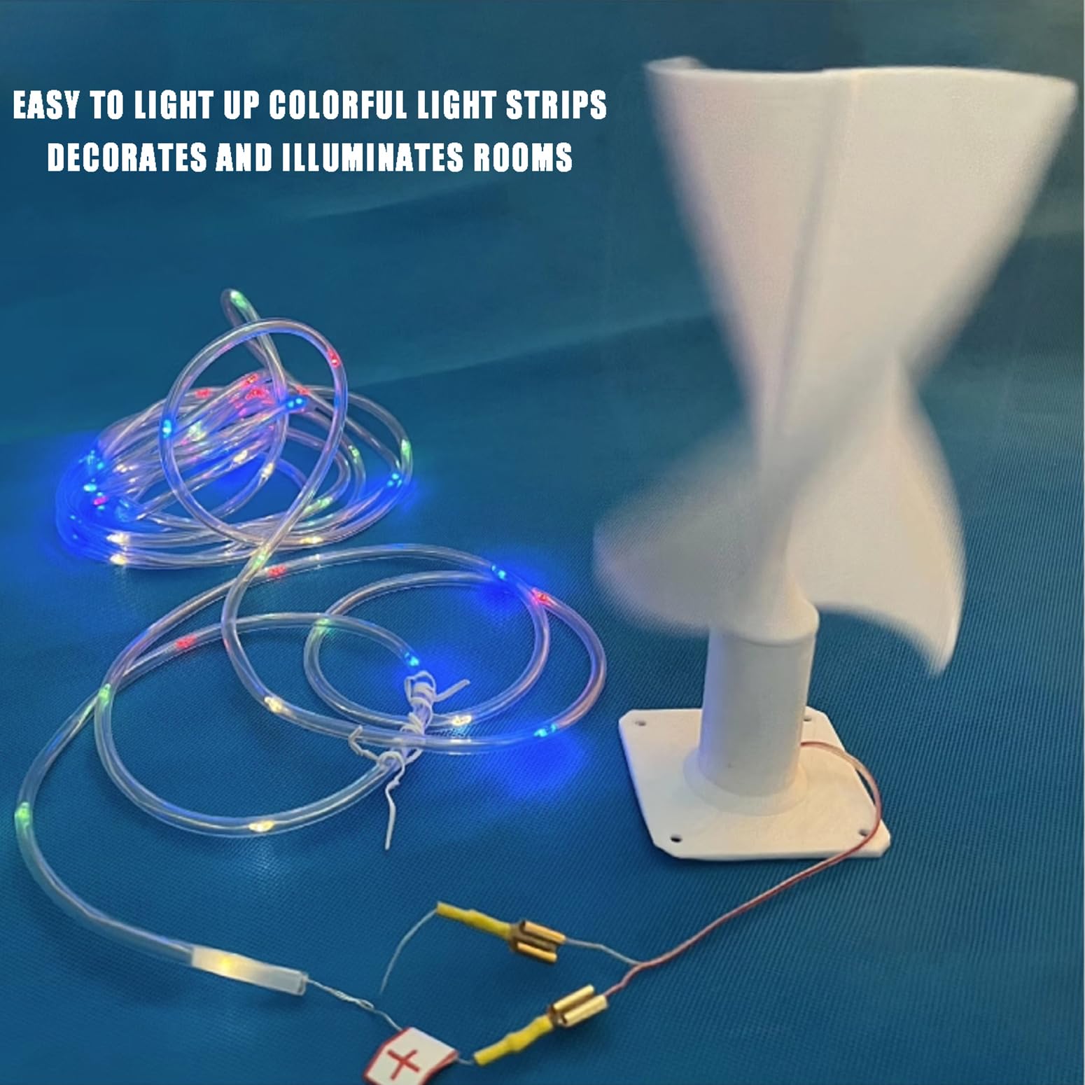 10W Modello di Turbina Eolica A Spirale Fai da Te, Mini Turbina Eolica Verticale con Luce LED, Generatore A Magneti Permanenti DC Modellino Educativo per Esperimenti Scientifici,Bianca,10W