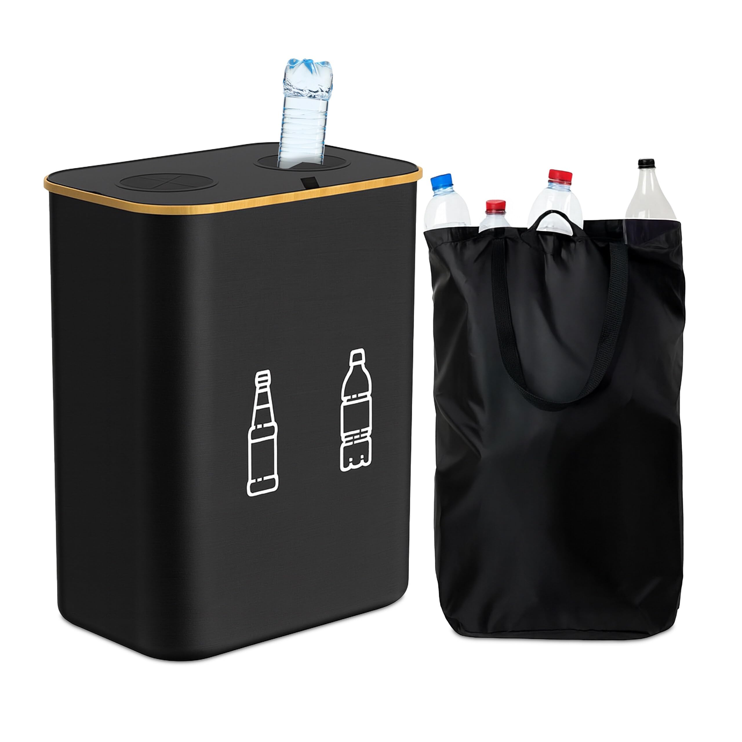 Relaxdays Conteneur à Bouteilles 160 l, 2 Sacs, H x L x P : 75 x 57 x 37 cm, pour Verre et Plastique, Noir